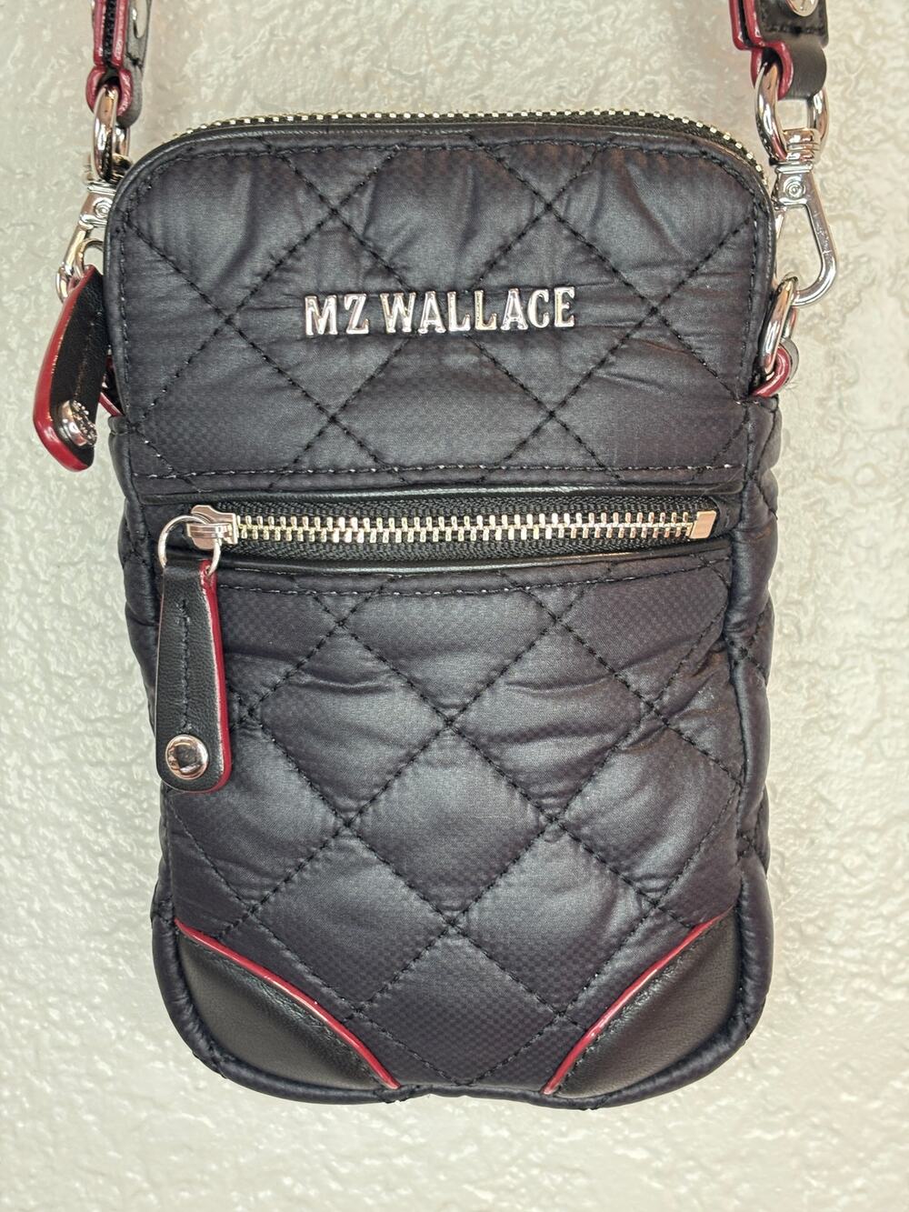 MZ Wallace Black Quilted Nylon Micro Crosby Sling Crossbody Bag Purse Small Mini